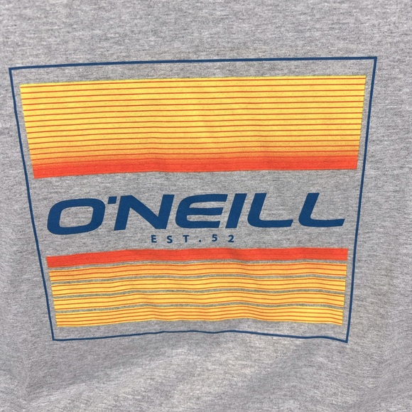 O’NEILL T-SHIT, MENS LIGHT GREY W/ORANGE & YELLOW LOGO, 90%COTTON, 10%POLYESTER - Picture 7 of 11